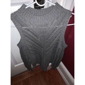 Grey open shoulder knit sweater